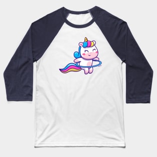 Cute Unicorn Playing Hula Hoop Cartoon Baseball T-Shirt